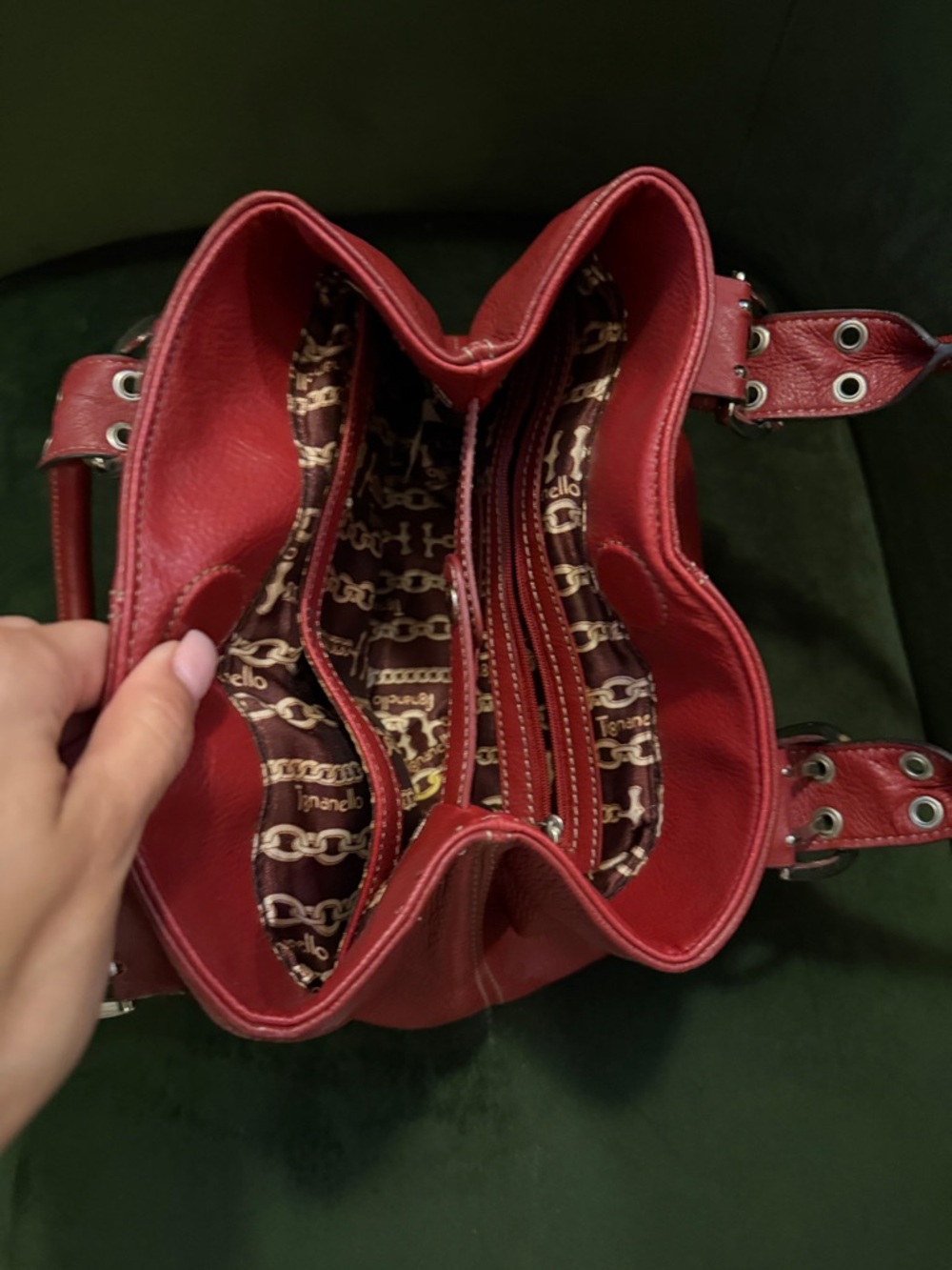 Tignanello Red Pebbled Leather Shoulder Bag with Buckle Accents - Picture 8 of 8